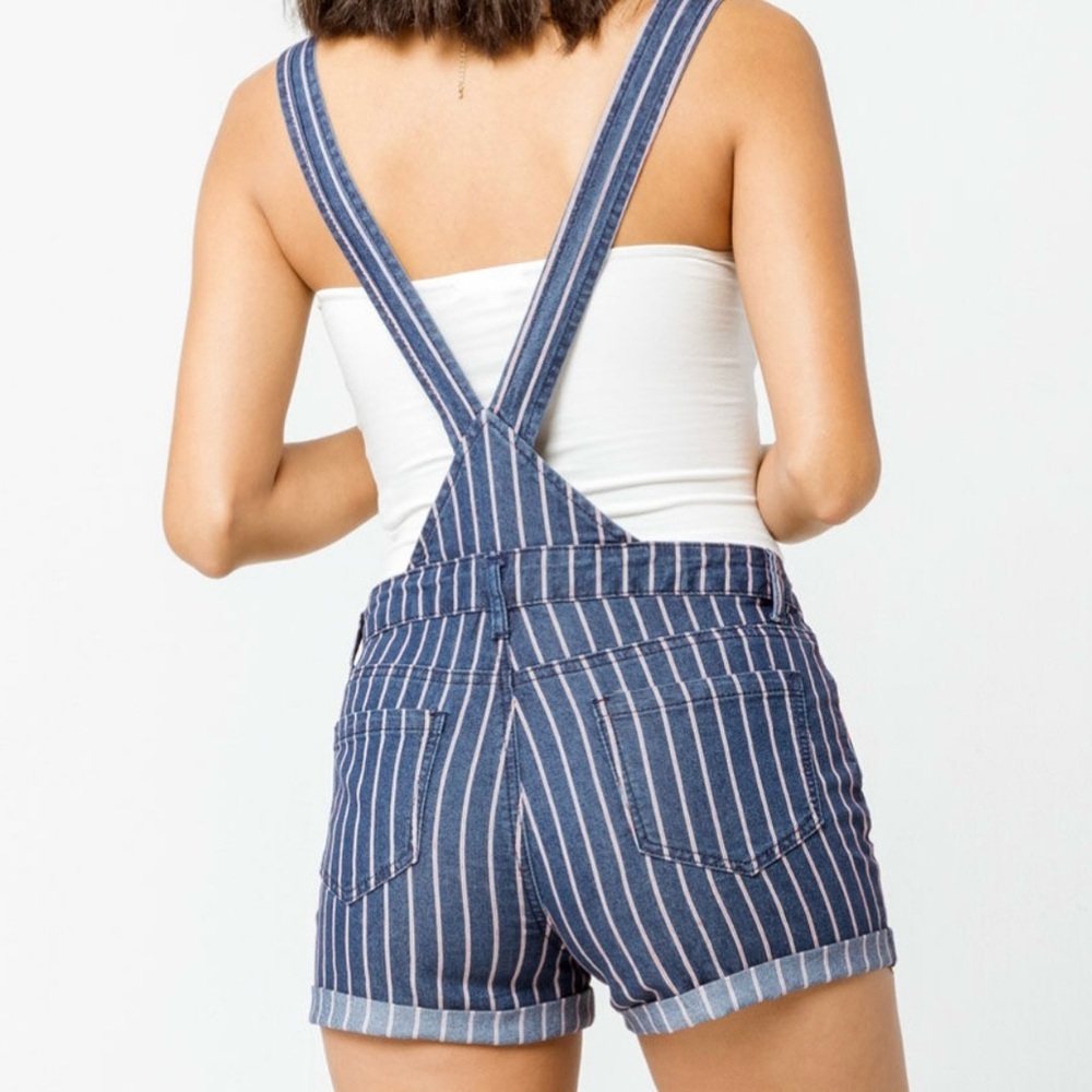 Others Follow Blue and White Striped Overalls Romper - Picture 2 of 8